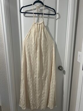 everleigh Cream Lace Overlay Halter Maxi Dress